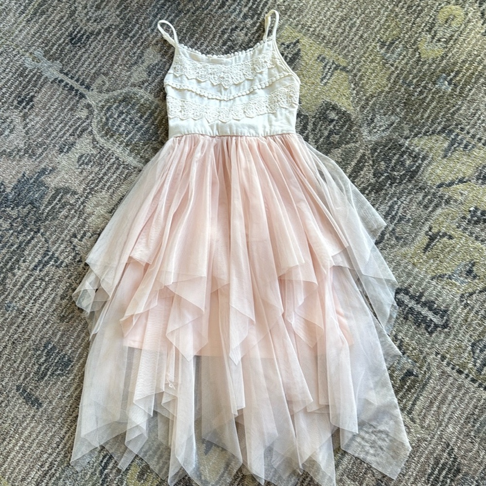 Zhenzi Cream & Blush Pink Tiered Tulle Dress for Kids